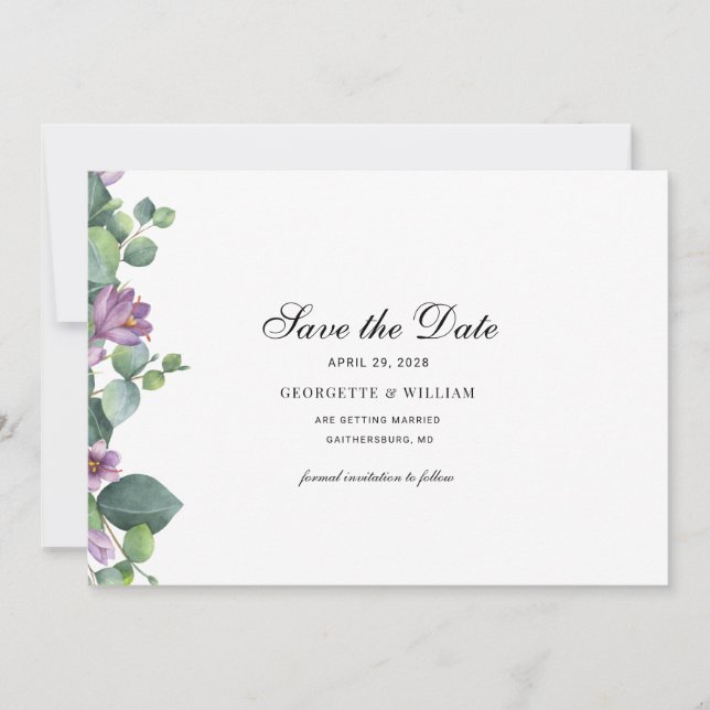 Eukalyptus Botanical Foliage Script Save The Date (Vorderseite)
