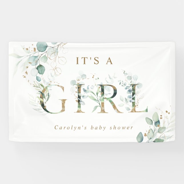 Eukalyptus Botanical Gold Letter Girl Baby Shoount Banner (Horizontal)