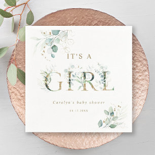Eukalyptus Botanical Gold Letter Girl Baby Shoount Serviette