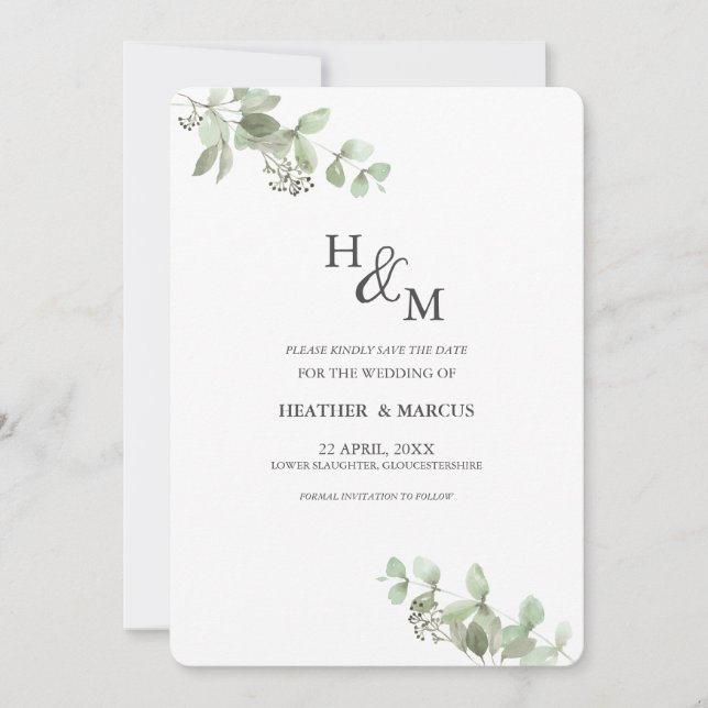 Eukalyptus Botanical Green Hochzeit S Save The Date (Vorderseite)