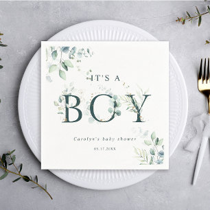 Eukalyptus Botanical Green Letter Boy Baby Dusche Serviette