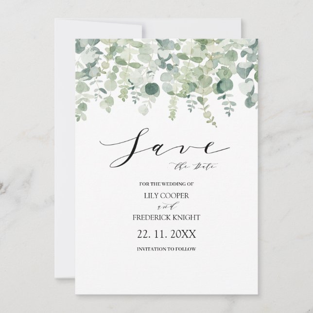 Eukalyptus Botanical Green Wedding Save The Date (Vorderseite)