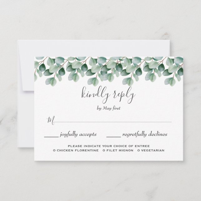 Eukalyptus Botanical Greenerenerity Wedding RSVP Karte (Vorderseite)