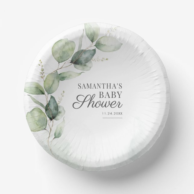 Eukalyptus Botanical Greenery Baby Shower Pappteller (Vorderseite)