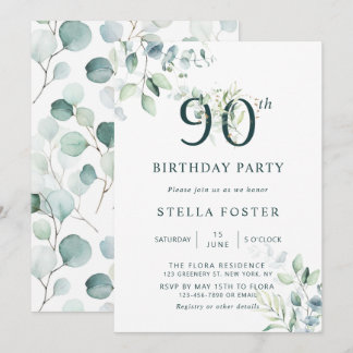 Eukalyptus Botanical Number 90th Birthday Party Einladung