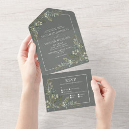 Eukalyptus Botanical Sage Green Meals Hochzeit All In One Einladung
