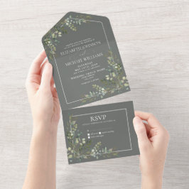 Eukalyptus Botanical Sage Green Script Wedding All In One Einladung