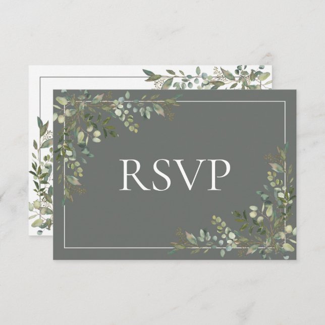 Eukalyptus Botanical Sage Green Script Wedding RSV RSVP Karte (Vorne/Hinten)