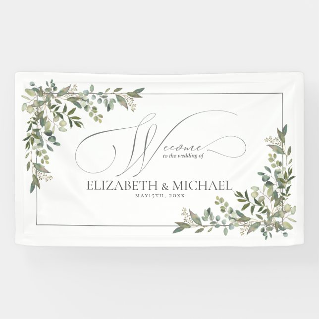 Eukalyptus Botanical Sage Green Wedding Banner (Horizontal)