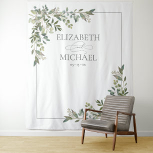 Eukalyptus Botanical Sage Green Wedding Foto Wandteppich