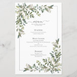 Eukalyptus Botanical Sage Green Wedding Menu<br><div class="desc">Mit diesem angesagten 5.5"x 8.5" Menü-Design mit eukalyptus botanischem Aquarellblumendesign schaffen Sie den perfekten Empfang. Ideal für, aber nicht beschränkt auf diesen Garten und Garten Hochzeit. Teil eines entsprechenden Set. Die vollständige Sammlung finden Sie hier: https://www.zazzle.com/collections/eucalyptus_botanical_sage_green_script_wedding-119437527356989510 Kontakt-Designer für weitere Produkte in diesem Design, oder Designvarianten. Copyright Elegant Invites, alle Rechte...</div>