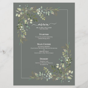 Eukalyptus Botanical Sage Green Wedding Menu Menükarte