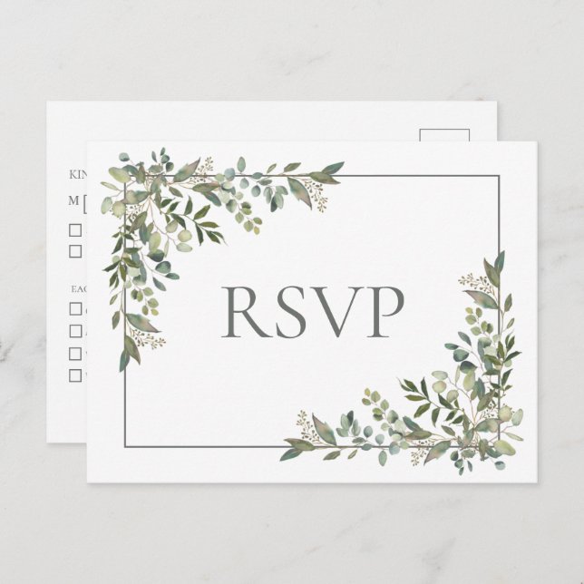 Eukalyptus Botanical Sage Green Wedding RSVP Invit Einladungspostkarte (Vorne/Hinten)