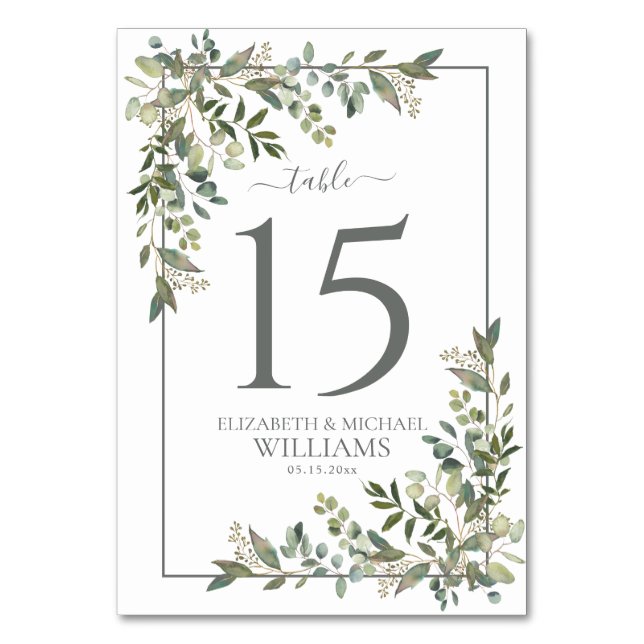 Eukalyptus Botanical Sage Green Wedding Tischnummer (Vorderseite)