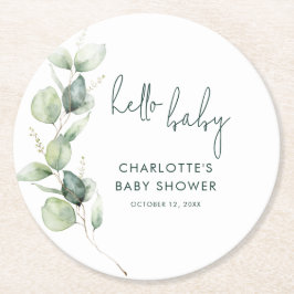 Eukalyptus Botanical Script Baby Shooter Runder Pappuntersetzer