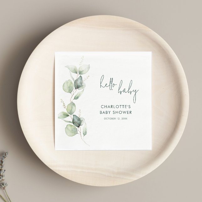 Eukalyptus Botanical Script Baby Shooting Paper Serviette (Watercolor Eucalyptus Script Baby Shower Paper Napkin)