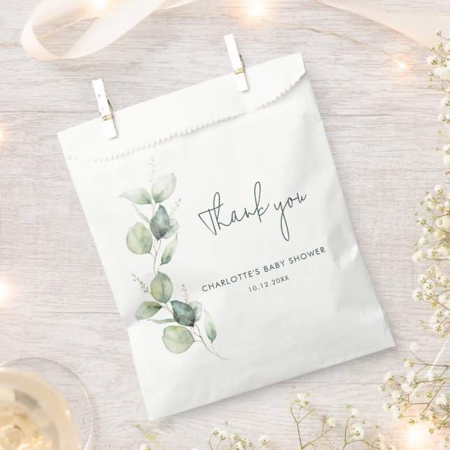 Eukalyptus Botanical Script Baby Showdusche Vielen Geschenktütchen (Ausgeschnitten)