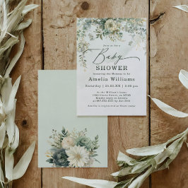 Eukalyptus Botanical Watercolor Green Baby Show Einladung