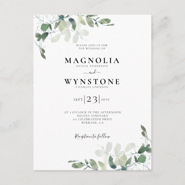 Eukalyptus Botanical Wedding Einladung Postkarte (Vorderseite)