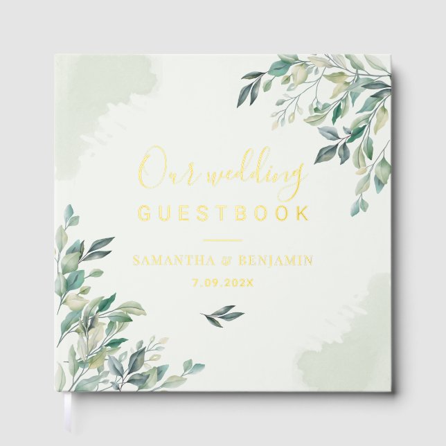 Eukalyptus Botanical Wedding Gold Foil Gästebuch (Vorderseite)