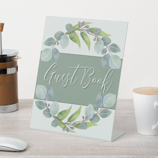 Eukalyptus Botanical Wedding Guest Book Sign Sockelschild (In SItu)