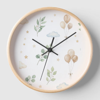 Eukalyptus-Botanik- & Goldballons-Wanduhr  Uhr