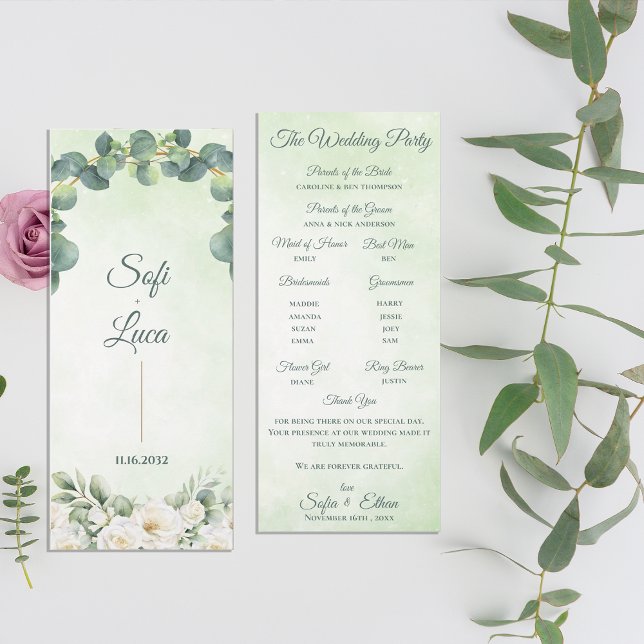 Eukalyptus-Botanik-Hochzeitszeremonie-Programm Einladung (Eucalyptus Botanical Wedding Ceremony Program)