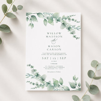 Eukalyptus Botanische Grüne Moderne Hochzeit  Einladung