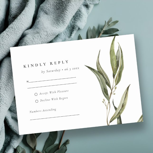 Eukalyptus Botanische Hochzeit mit einfacher Wasse RSVP Karte (Von Creator hochgeladen)