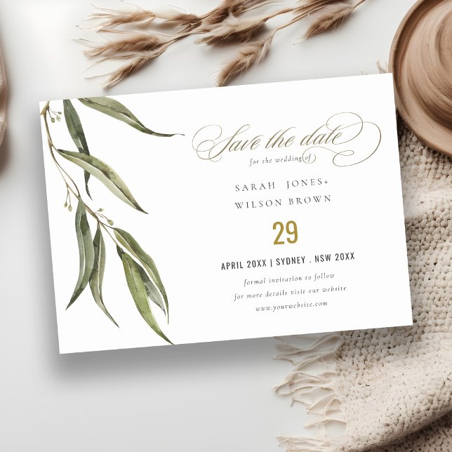 Eukalyptus Botanische Hochzeit mit einfacher Wasse Save The Date (Von Creator hochgeladen)