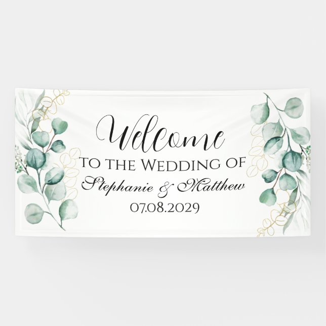 Eukalyptus Botanische Rustikale Hochzeit Banner (Horizontal)