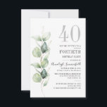 Eukalyptus Botanische Vegetation 40. Geburtstags-P Einladung<br><div class="desc">Erstellen Sie eine 40. Geburtstag Party Einladung oder jedes Alter lädt mit unserer minimalistisch modernen Party Einladung Vorlage,  indem Sie auf die Schaltfläche "Personalisieren" klicken. Mit Eukalyptus-Blätter und moderner,  beliebter Typografie auf weißem Hintergrund kann diese Vorlage auch für andere Sonderveranstaltungen verwendet werden</div>