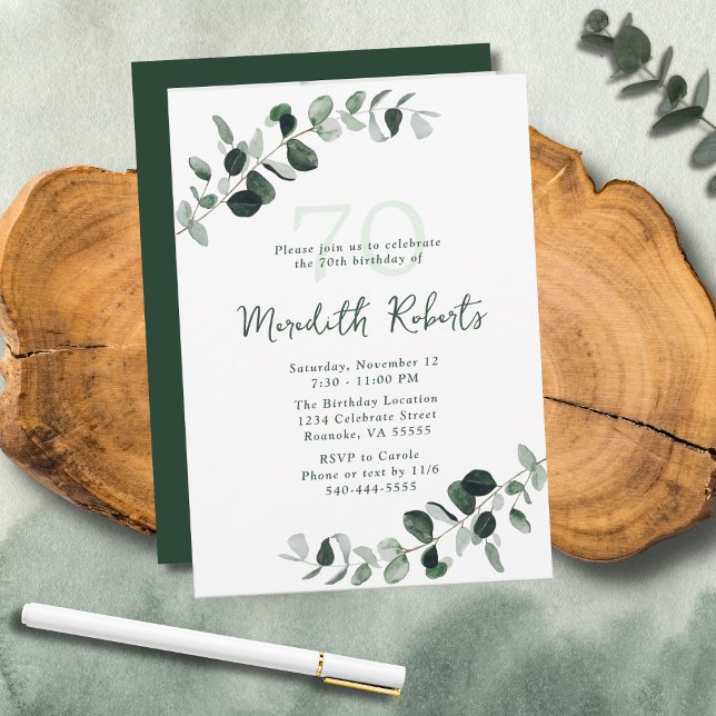 Eukalyptus Botanische Vegetation 70. Geburtstag Einladung (Eucalyptus Botanical Greenery Nature-Inspired 70th Birthday Party Invitation)