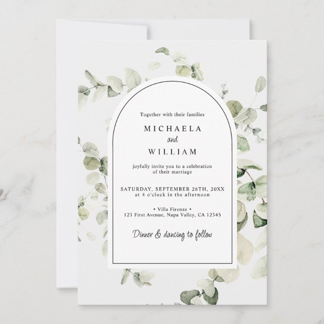 Eukalyptus botanischer Grüner Hochzeitstag Einladung (Vorderseite)