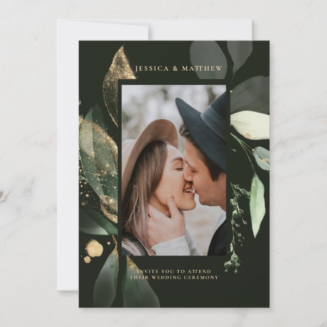 Eukalyptus botanischer Grüner Hochzeitstag Einladung (Vorderseite)