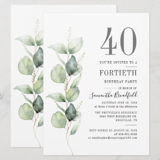 Eukalyptus Botanisches 40. Geburtstags-Party Einladung