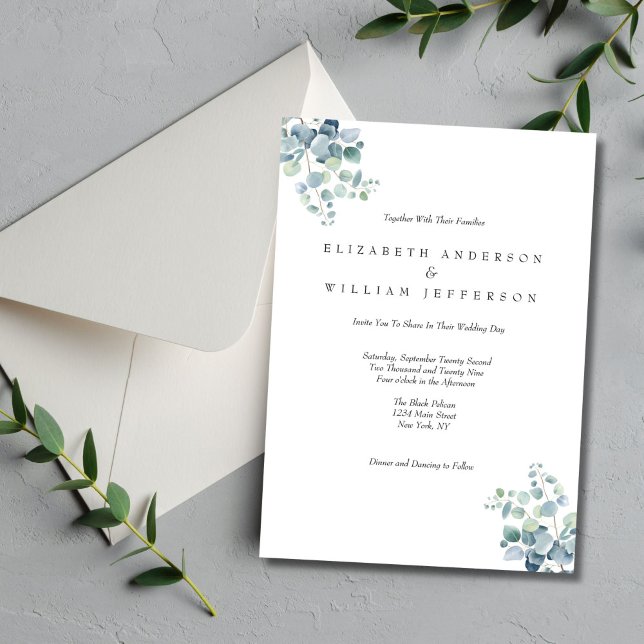 Eukalyptus Botanisches Elegantes formales Hochzeit Einladung (Eucalyptus Watercolor Elegant Formal Wedding invitation)