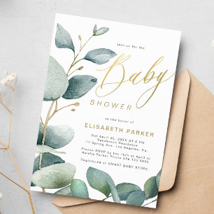 Eukalyptus botanisches Grünpflanzen Babydusche Einladung