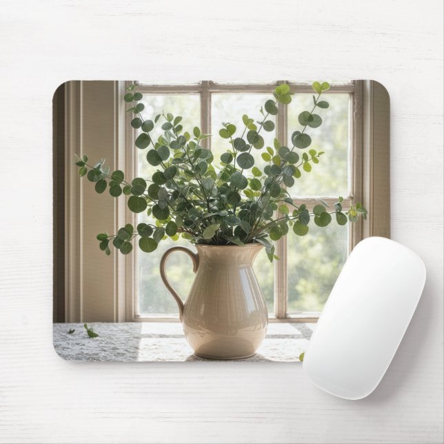 Eukalyptus Bouquet im Bauernhaus-Fenster Mousepad (Mit Mouse)