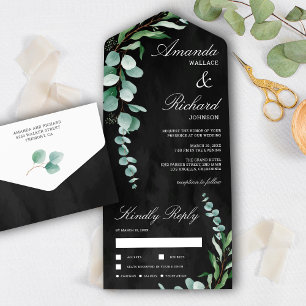 Eukalyptus Branch Foliage Charcoal Gray Wedding All In One Einladung