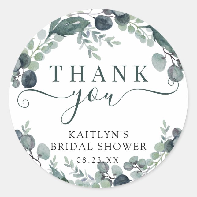 Eukalyptus-Brautparty für Wasserfarben Vielen Dank Runder Aufkleber (Vorderseite)