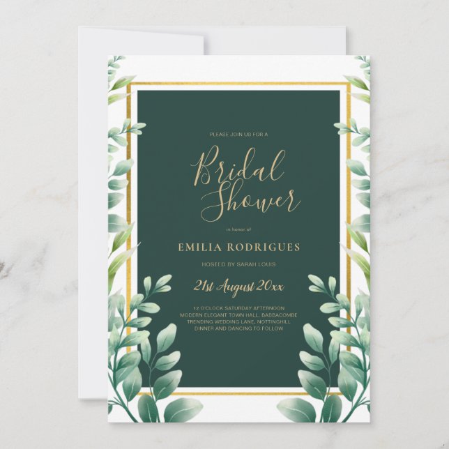Eukalyptus BRAUTPARTY Greenery Gold QR Code Einladung (Vorderseite)