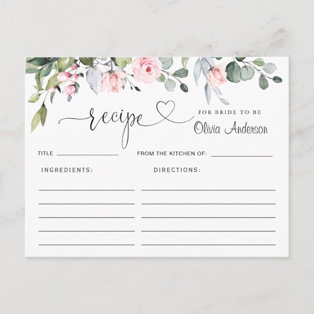 Eukalyptus-Brautparty-Rezept-Karte Postkarte (Vorderseite)