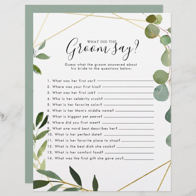 Eukalyptus-Brautparty Was hat der Groom gesagt? (Vorne/Hinten)