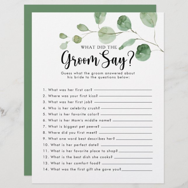 Eukalyptus-Brautparty Was hat der Groom gesagt? (Vorne/Hinten)