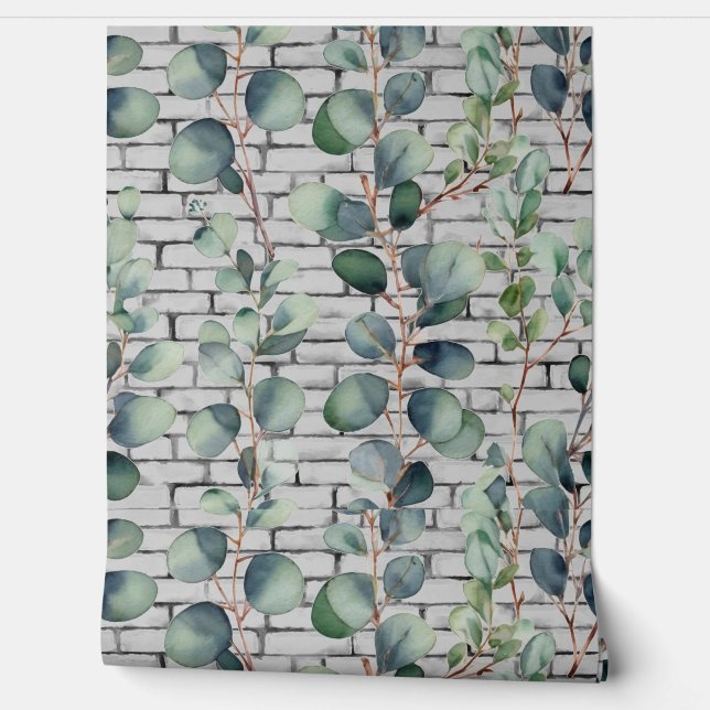 Eukalyptus Brick Leaf Zweige Grüne Tapete (Abrollen)