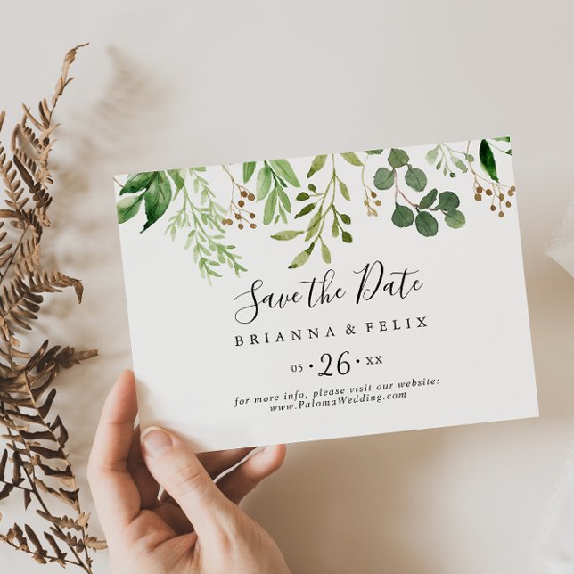 Eukalyptus Brown Floral Horizontal Wedding Save The Date (Von Creator hochgeladen)