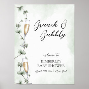 Eukalyptus-Brunch-Champagner-Baby-Shower-Willkomme Poster