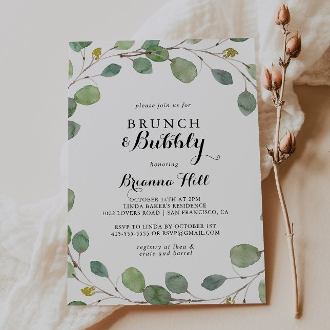 Eukalyptus Brunch und Bubbly Brautparty Einladung (Von Creator hochgeladen)