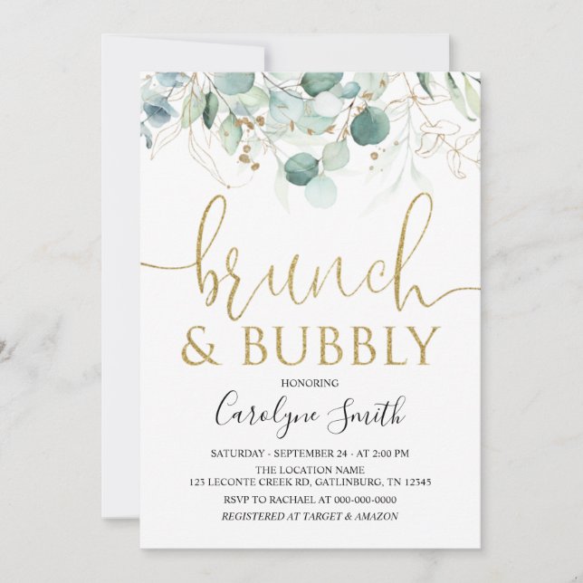 Eukalyptus Brunch und Bubbly Brautparty Einladung (Vorderseite)